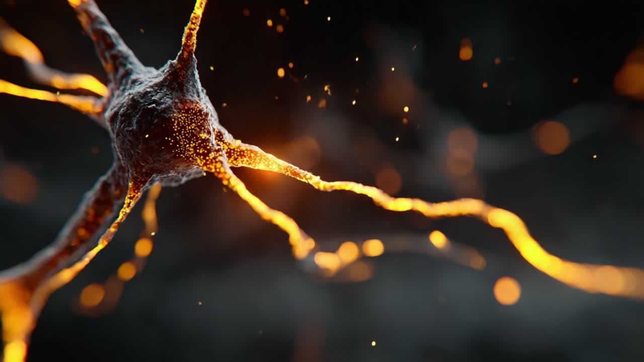 Captivating Close-Up of a Neuron: A Stunning Visualization of Neural Connections and Electrical Activity Within the Brain