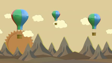 animation's loop, the balloon floats above the high mountains.