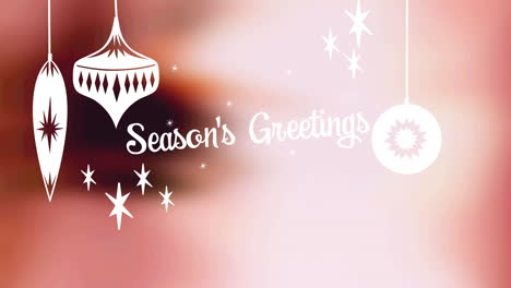 animation of christmas greetings and baubles on brown background