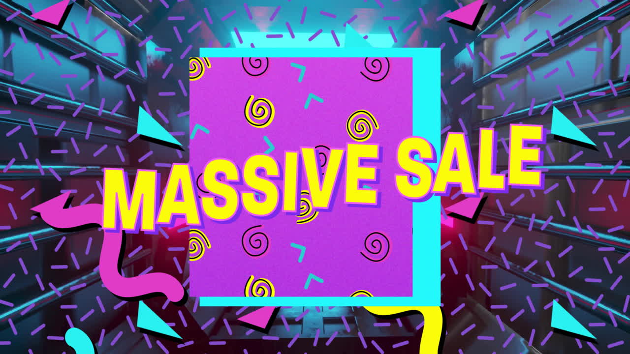 Colorful geometric shapes and patterns with Massive Sale text in animation