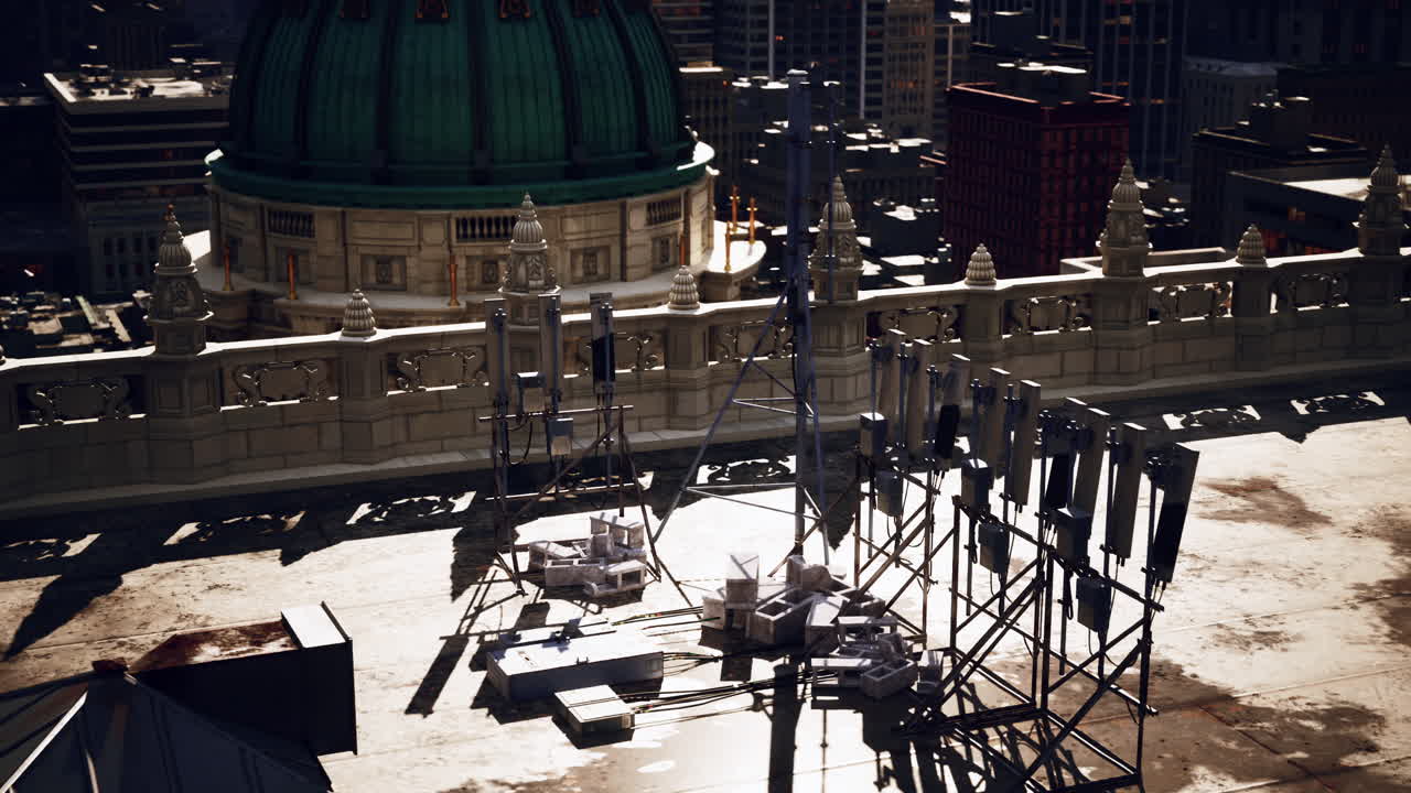 과 탑 이 있는 도시 의 지붕 풍경