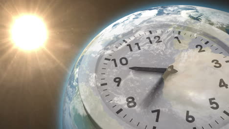 Clock-ticking-against-sun-on-the-earth