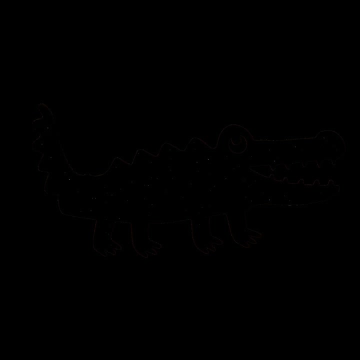 Personaggio coccodrillo animato disegnato a mano su sfondo nero