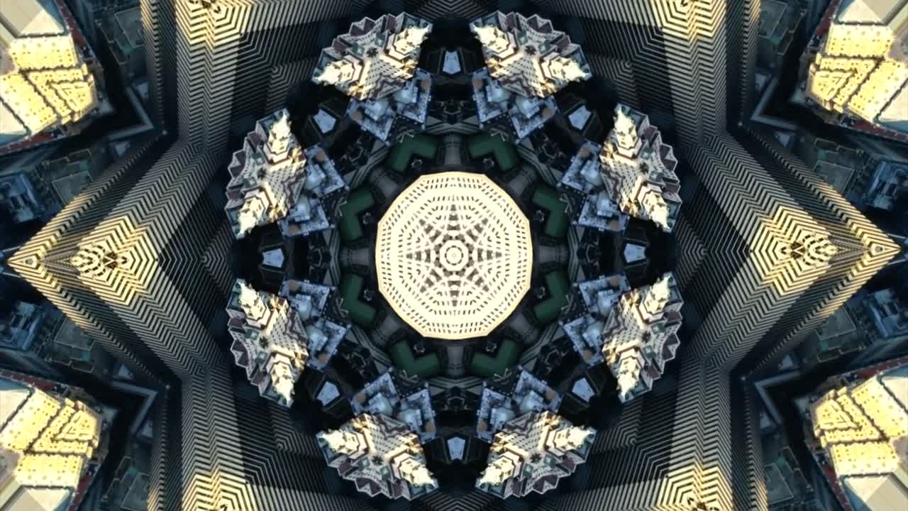 ciudad nueva york caleidoscopio paisajes mandalas animación gráficas fiesta fondo led trance psicodélicas