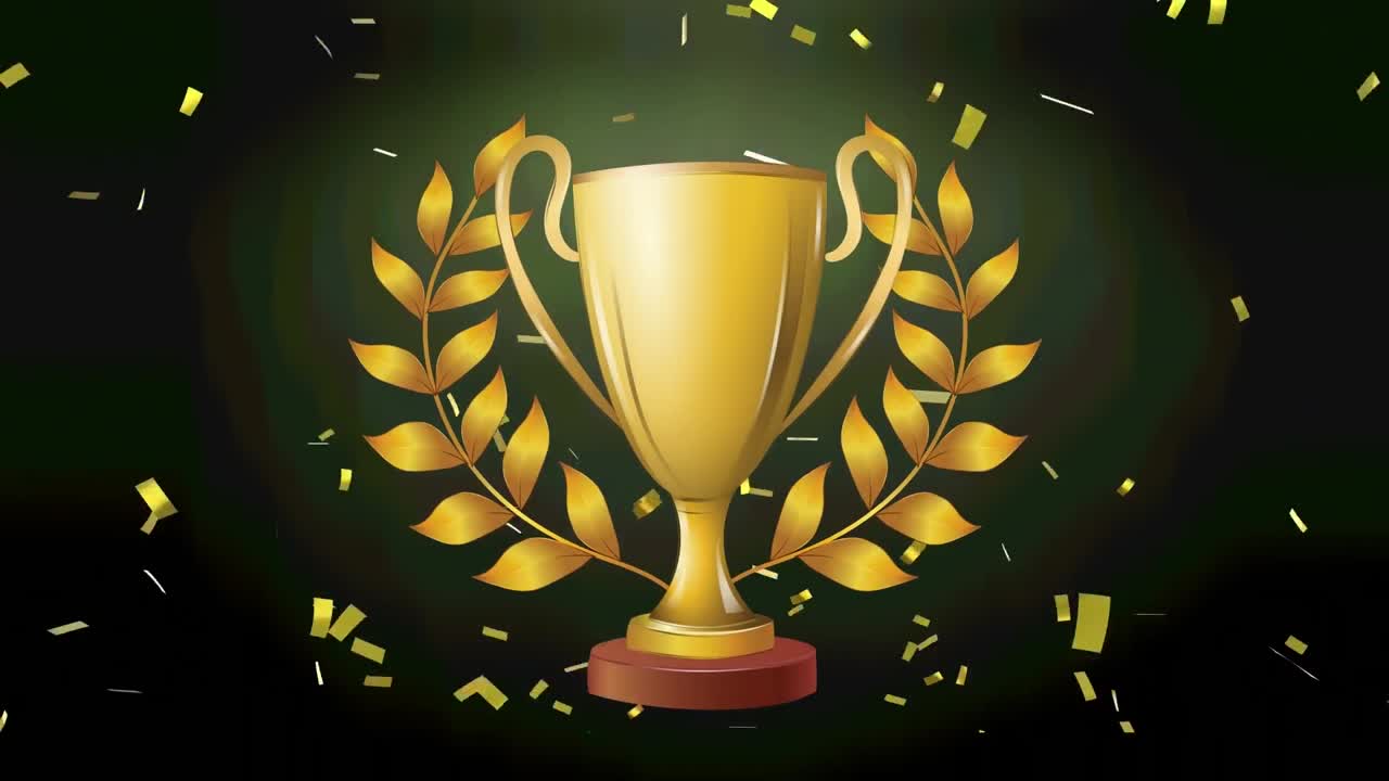 animación del icono de la taza y el confeti sobre fondo negro