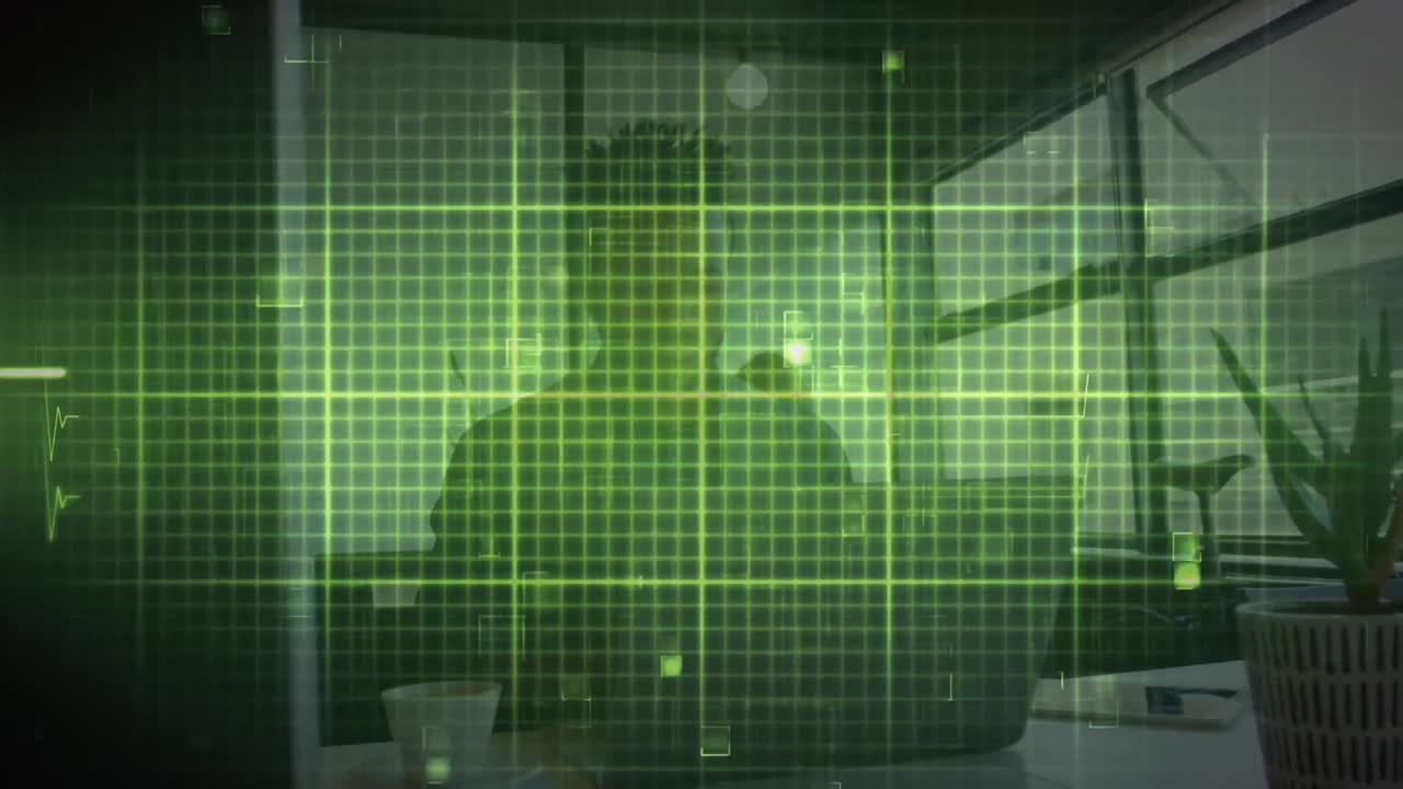 사무실에서 노트북을 사용하는 아프리카계 미국인 사업가에 대한 이소전기 선의 애니메이션