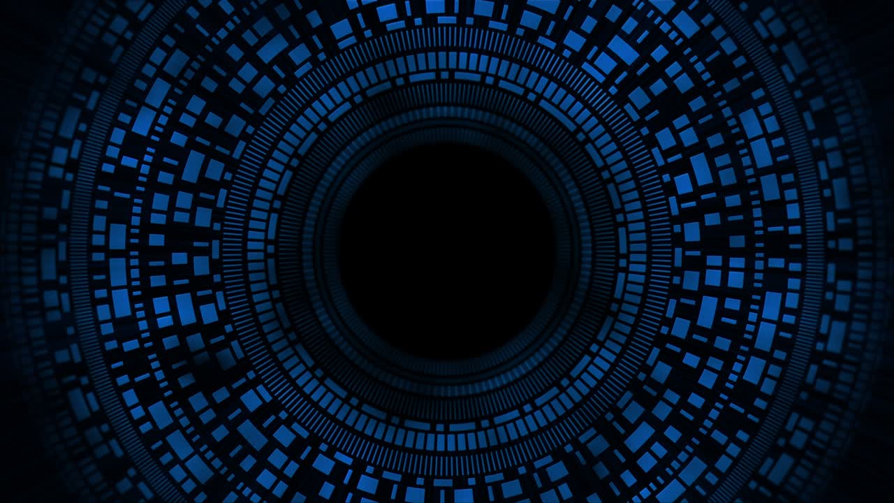 fondo de tecnología abstracta con círculos azules giratorios con líneas discontinuas.