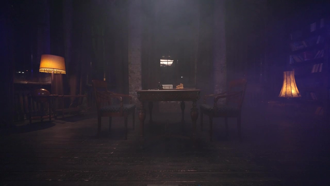 Dark Vintage Interior with Antique Table and Chairs