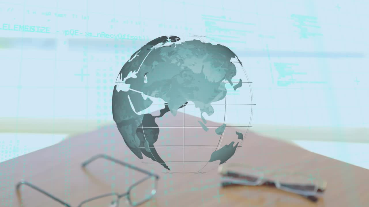 세계 표면의 애니메이션과 손을 흔드는 사람들 위의 데이터 처리