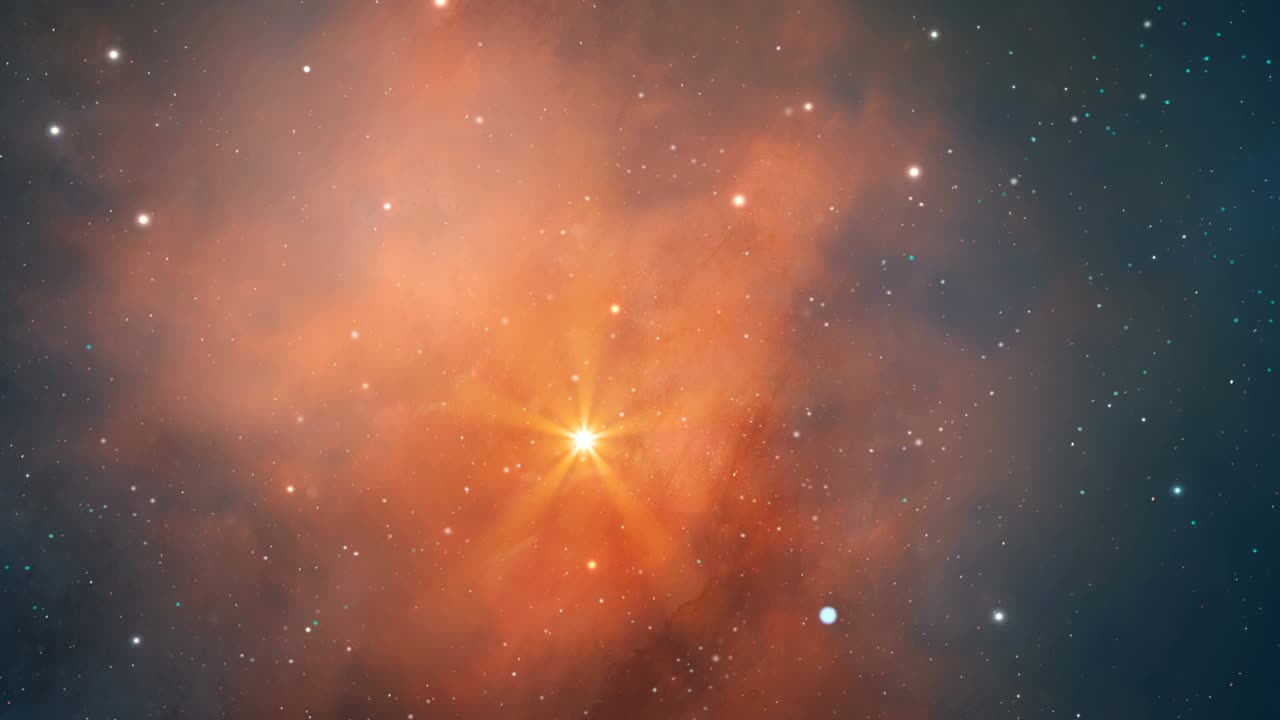 Space background. Flying through colorful nebula with star field. Digital animation, 3D rendering