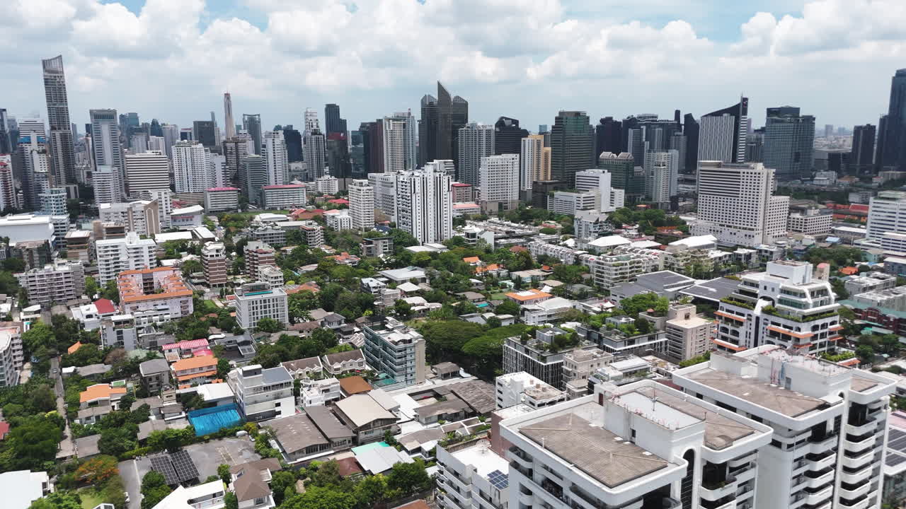Panoramic Aerial View Of Phrom Phong District In Bangkok, Thailand, Southeast Asia.