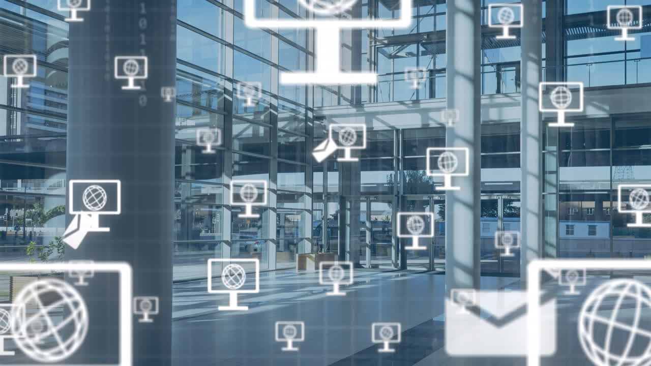 도시 풍경 위의 데이터 처리 애니메이션