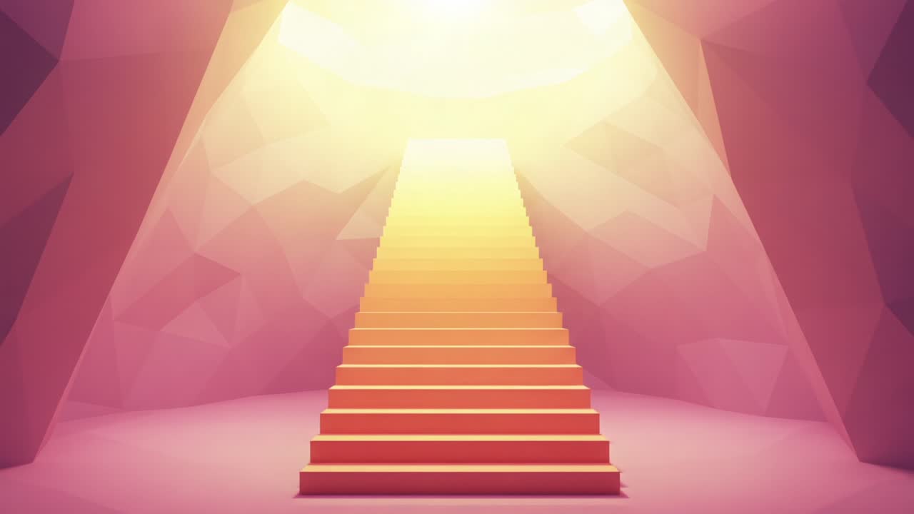A Serene Journey Upwards: A Captivating Visual of Stairs Leading to a Glowing Light, Symbolizing Hope and Ascendance in a Beautifully Rendered Space