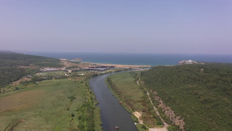 Aerial-view-of-Riva-River-and-Riva-town-on-the-Black-Sea-coast-at-the-Asian-side-of-Istanbul,-Turkey