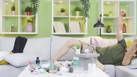 lazy man having fun, funny and happy.