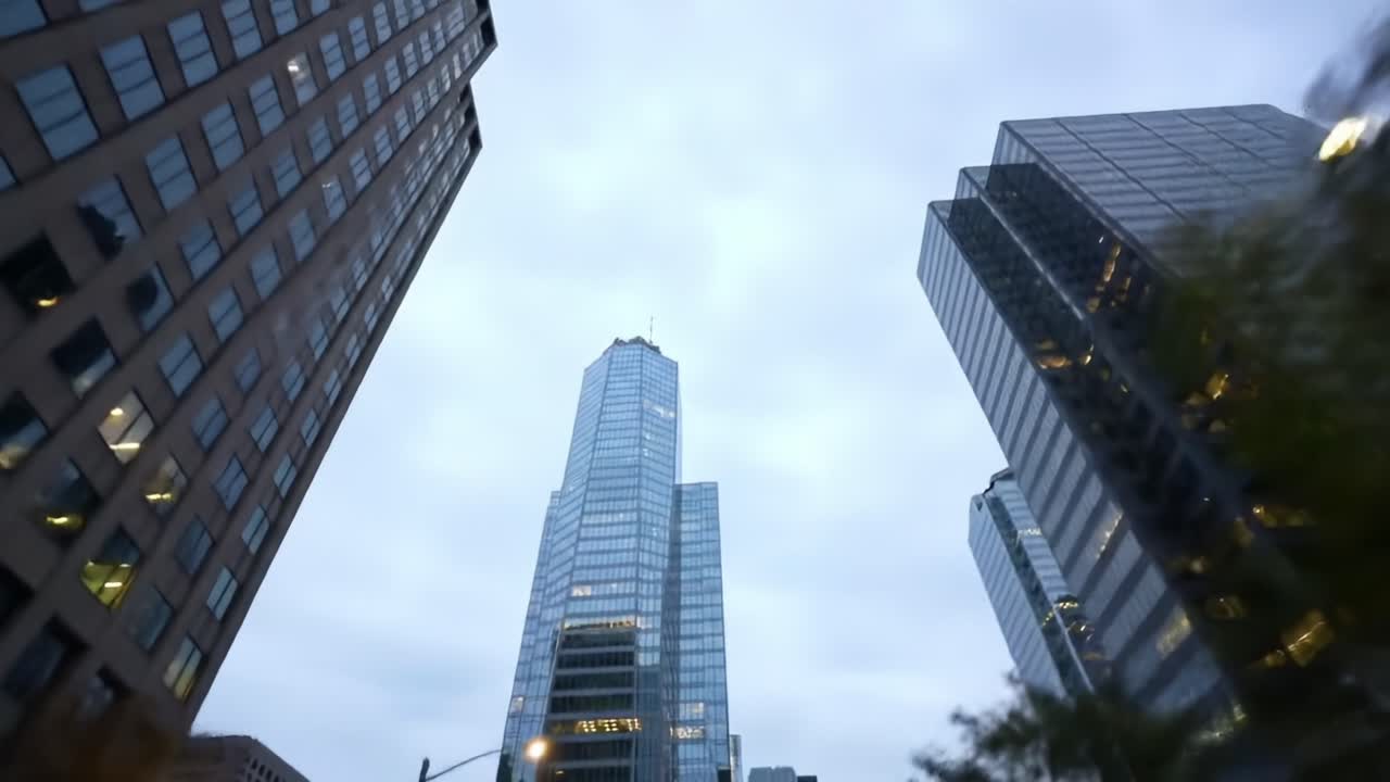 A Captivating View of Skyscrapers and Urban Architecture Under Cloudy Skies, Showcasing Modern Design and City Life in a Dynamic Urban Environment