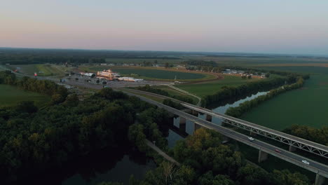 Aerial-shot-of-Bi-State-Vietnam-Gold-Star-Bridge-with-Indiana-Ellis-Park