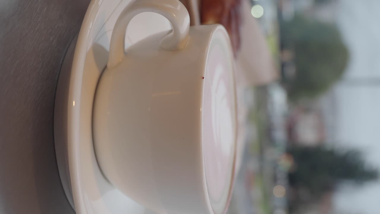 Pink Latte Art in a White Coffee Cup