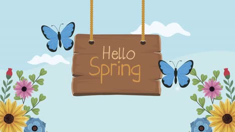 hello spring lettering in wooden label