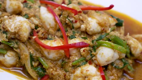 close-up footage of thai styled chill curry crab, aromatic and spicy dish