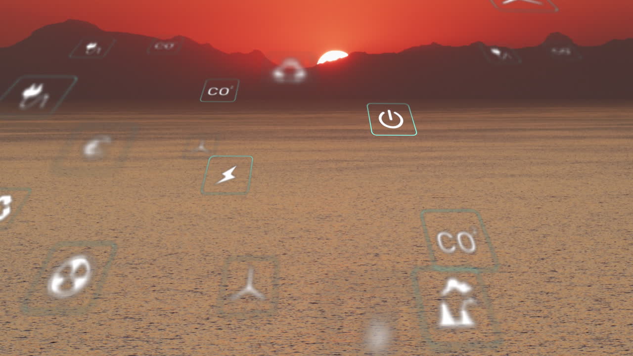 animación de iconos de sostenibilidad y ecología sobre el paisaje