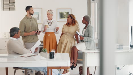 discussion, teamwork and business people in office