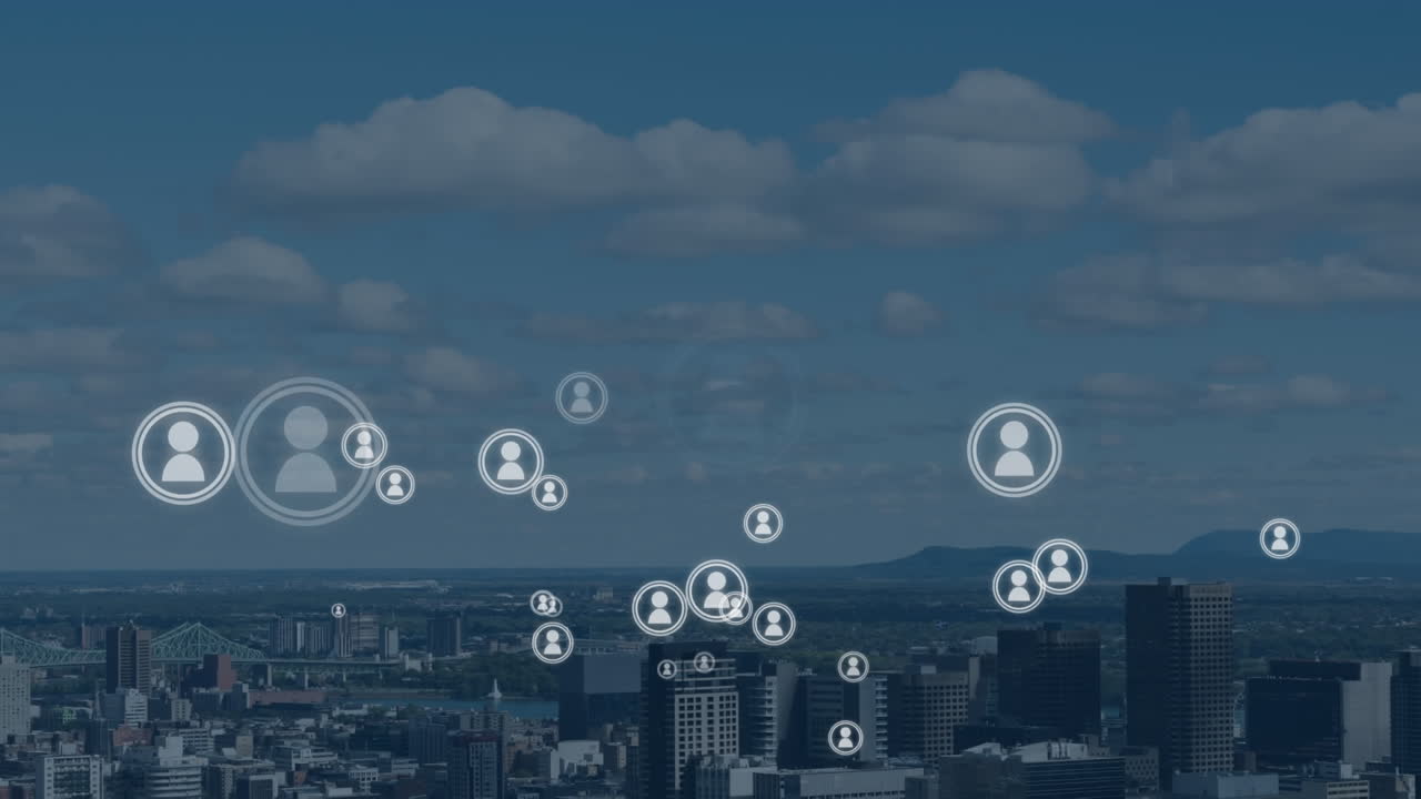배경 에 도시 가 있는 사람 들 의 로고 의 애니메이션