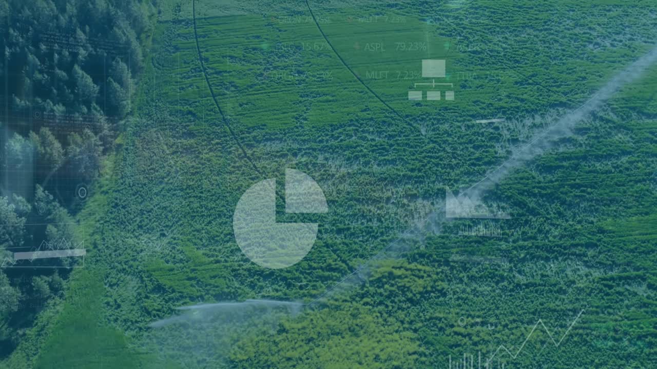 animación del procesamiento de datos sobre el paisaje