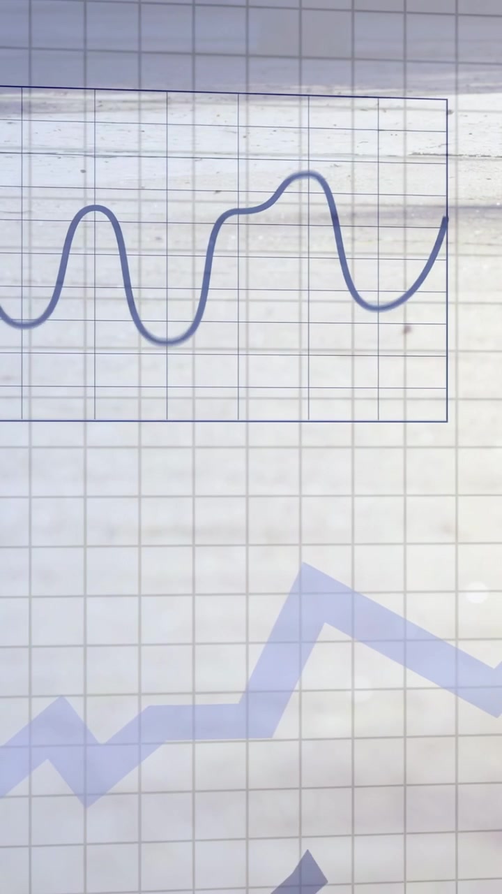 Vertikal video: Procentvis ændring, der viser en trend med skiftende grafbølger og bevægelige chevron-elementer.