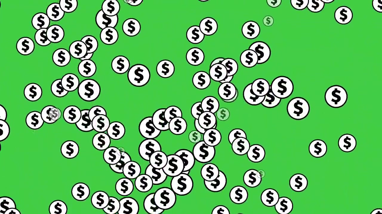 Yeşil Ekranda Aşağı İnen Dolar Simgeleri Animasyonu. Para Sembolü Yağmuru Hareketli Grafikler İş Konsepti Video Öğesi