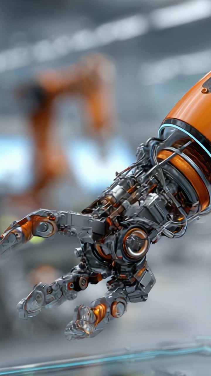 Nærbillede af en avanceret robotarm, der viser indviklede mekaniske komponenter i et moderne industrielt miljø