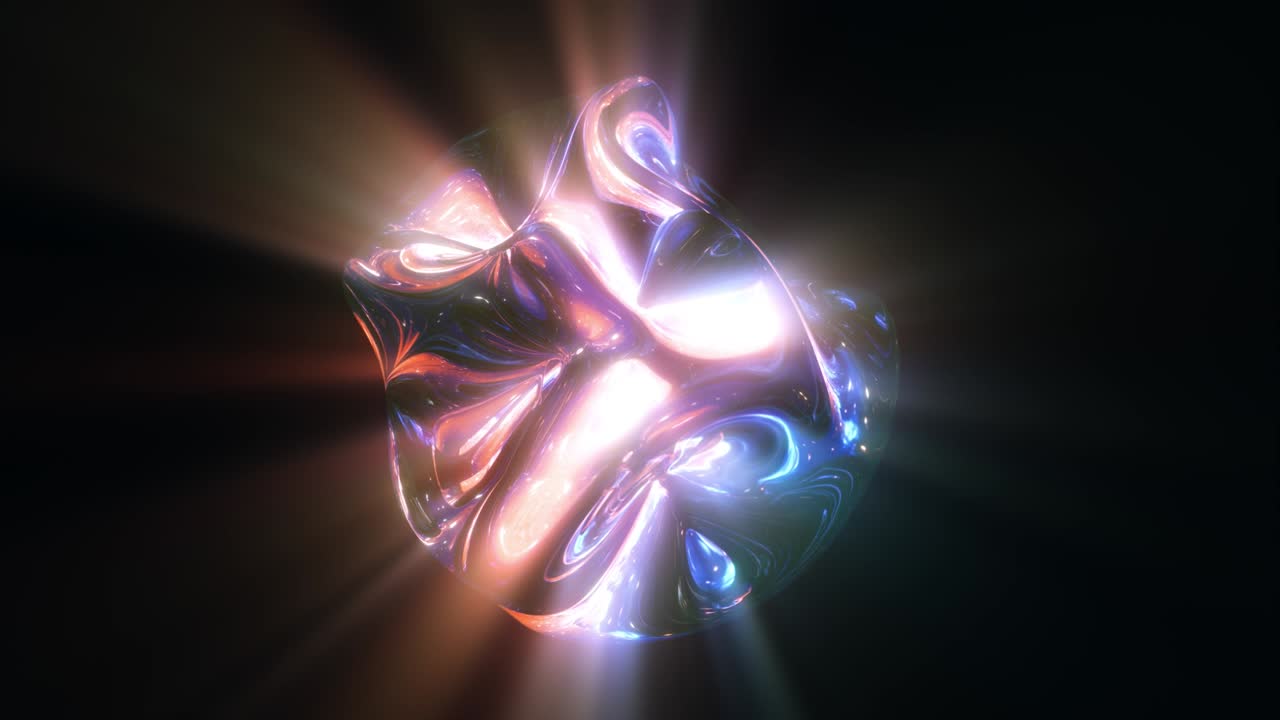 sfera di vetro liquido con raggi di luce animazione a anello astratto