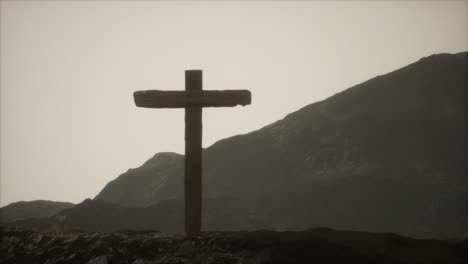 wooden crucifix cross at mountain