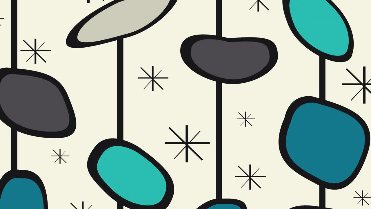 animación de con formas redondas y estrellas sobre fondo blanco