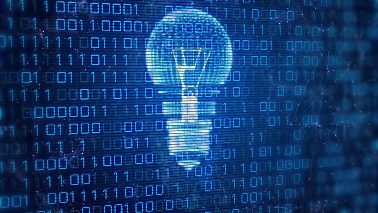 animación de la bombilla, codificación binaria y procesamiento de datos