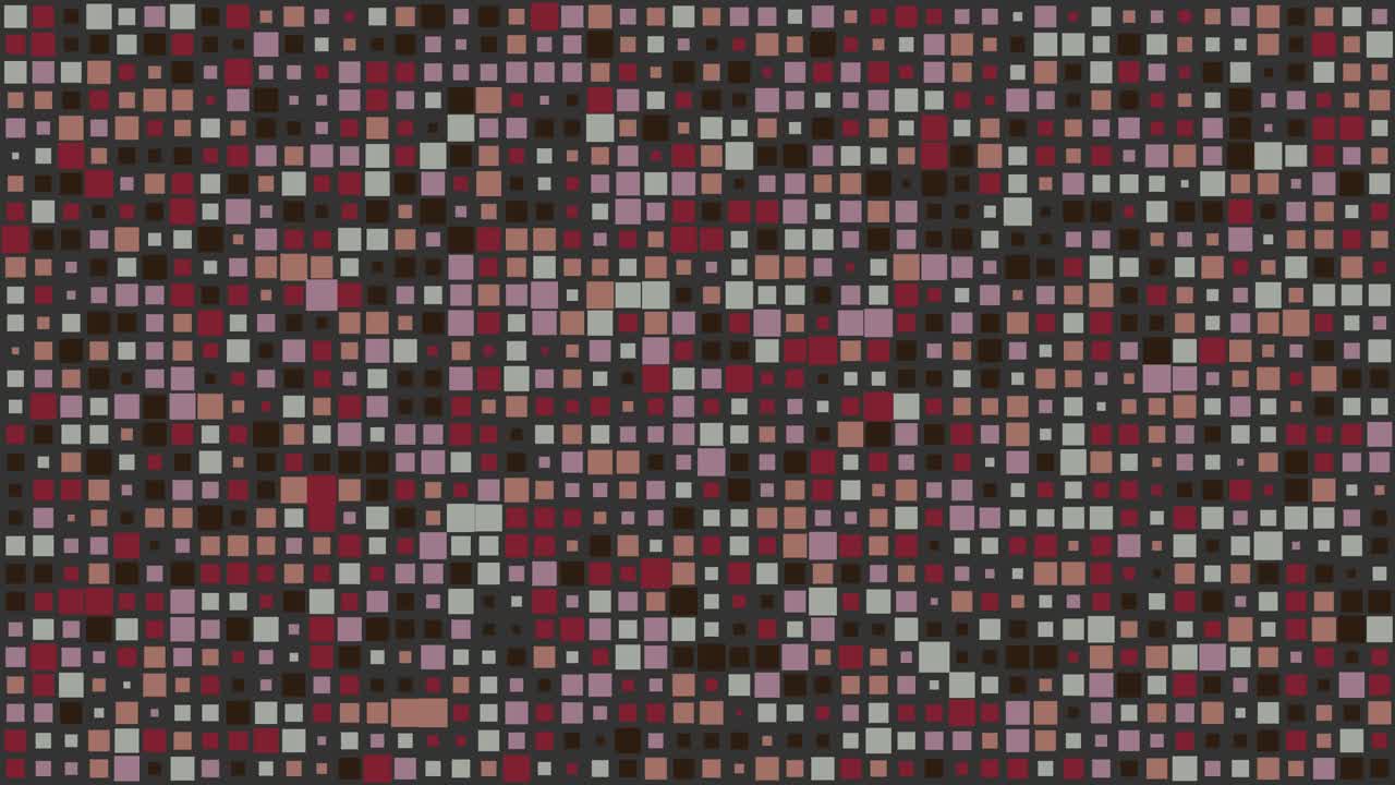Abstract blinking geometric noise of flickering multicolored squares forming an animated loop surface with randomly changing mosaic lamps. Illustration.