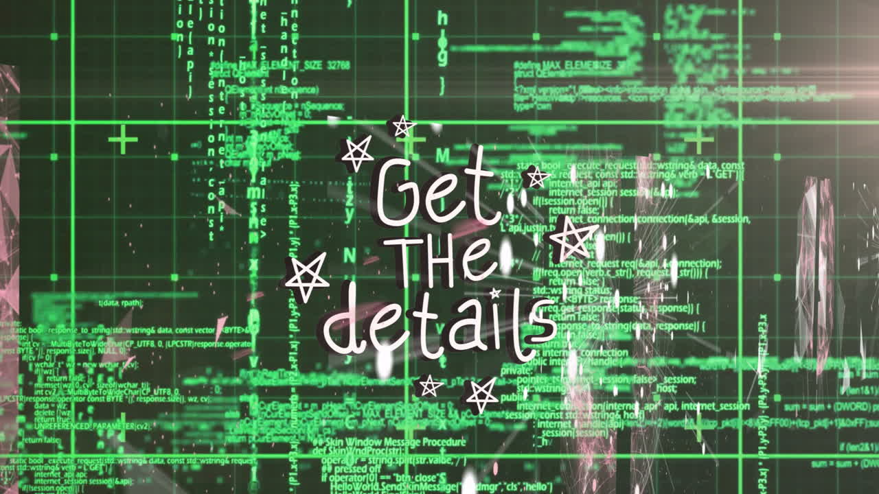 Animation of stars over green digital code background, creating dynamic effect