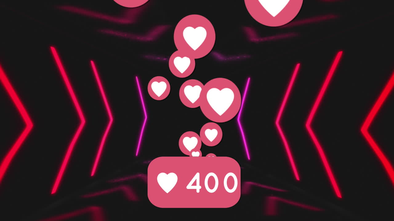 검은색 배경에 있는 미디어 아이콘과 모양의 애니메이션