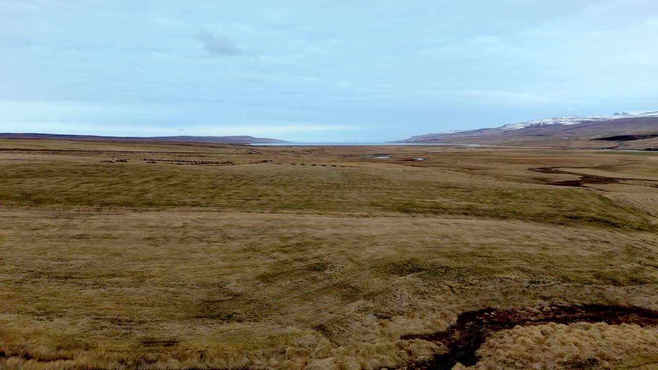 Aerial view of a distant glacier in Iceland