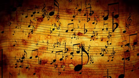 Fondo-Animado-Con-Notas-Musicales,-Notas-Musicales-Que-Fluyen,-Corriente-Voladora