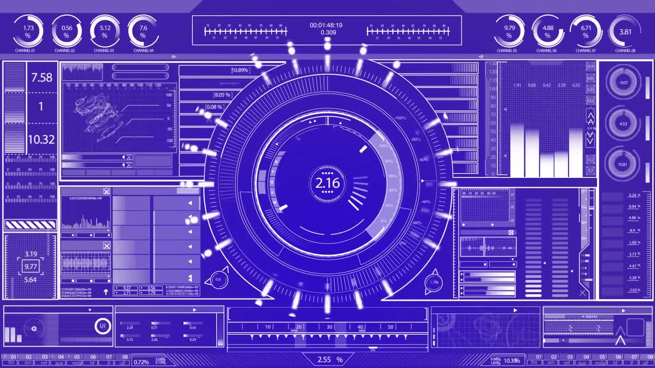 Animation of interface with data processing against blue background