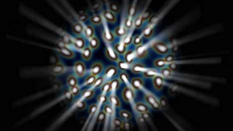 animation of vibrant, pulsating sphere surrounded by radiating energy bursts on black background