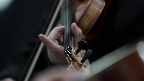 violin played by violinist on musical concert stage with symphony orchestra