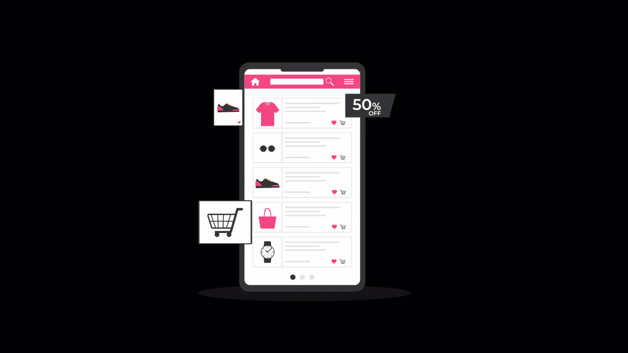 Animated Smartphone Displaying Online Shopping App with Discount