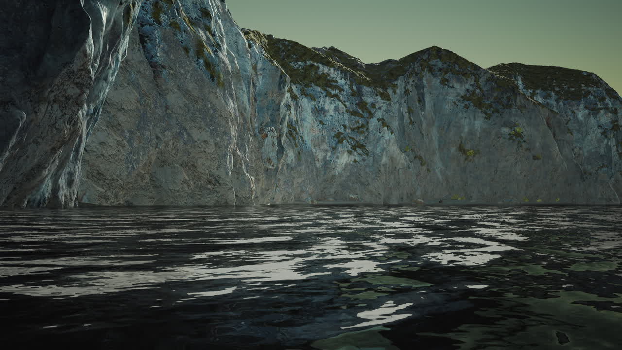 Vista di un'alta scogliera e dell'oceano nero