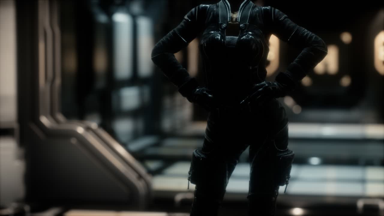 mujer steampunk en una nave espacial futurista