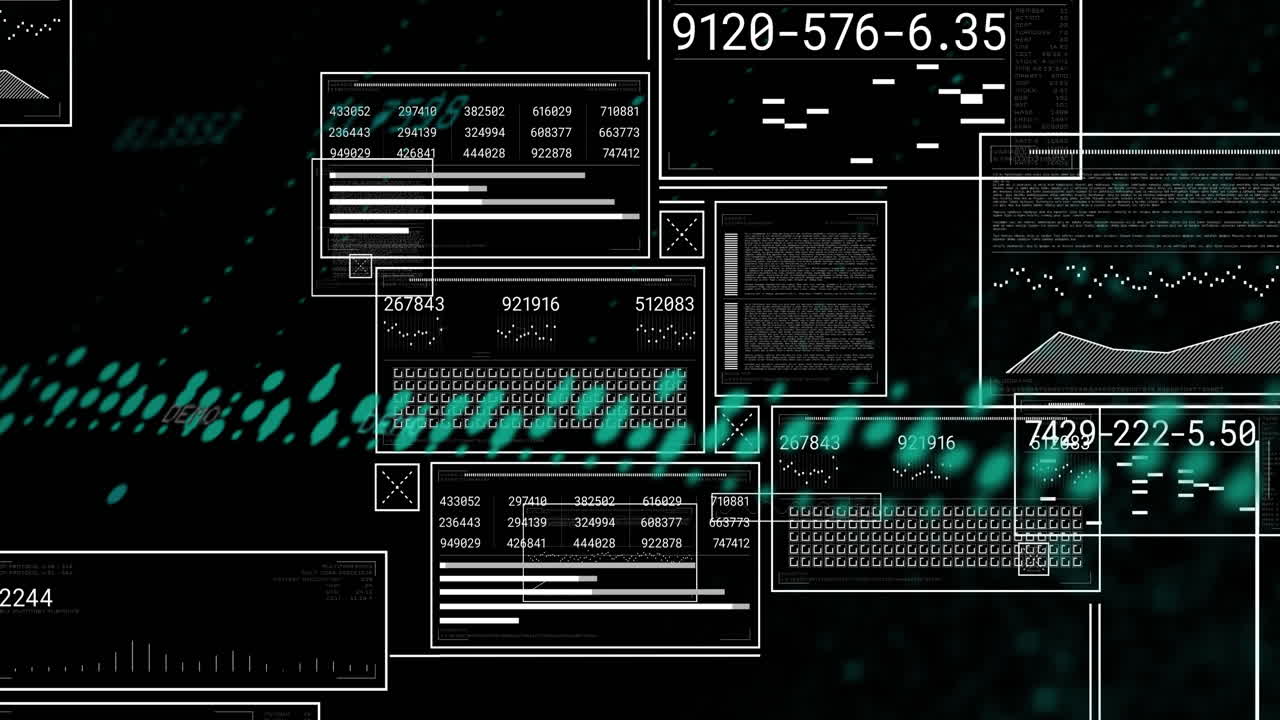 Animation of interfaces with data processing against black background