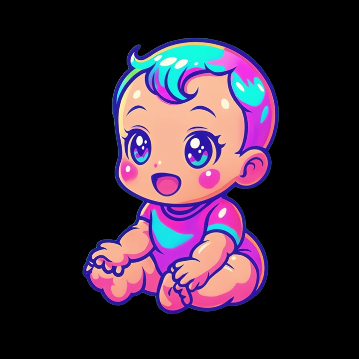 Personaje Bebé Animado Estilo Neón Sentado y Sonriendo