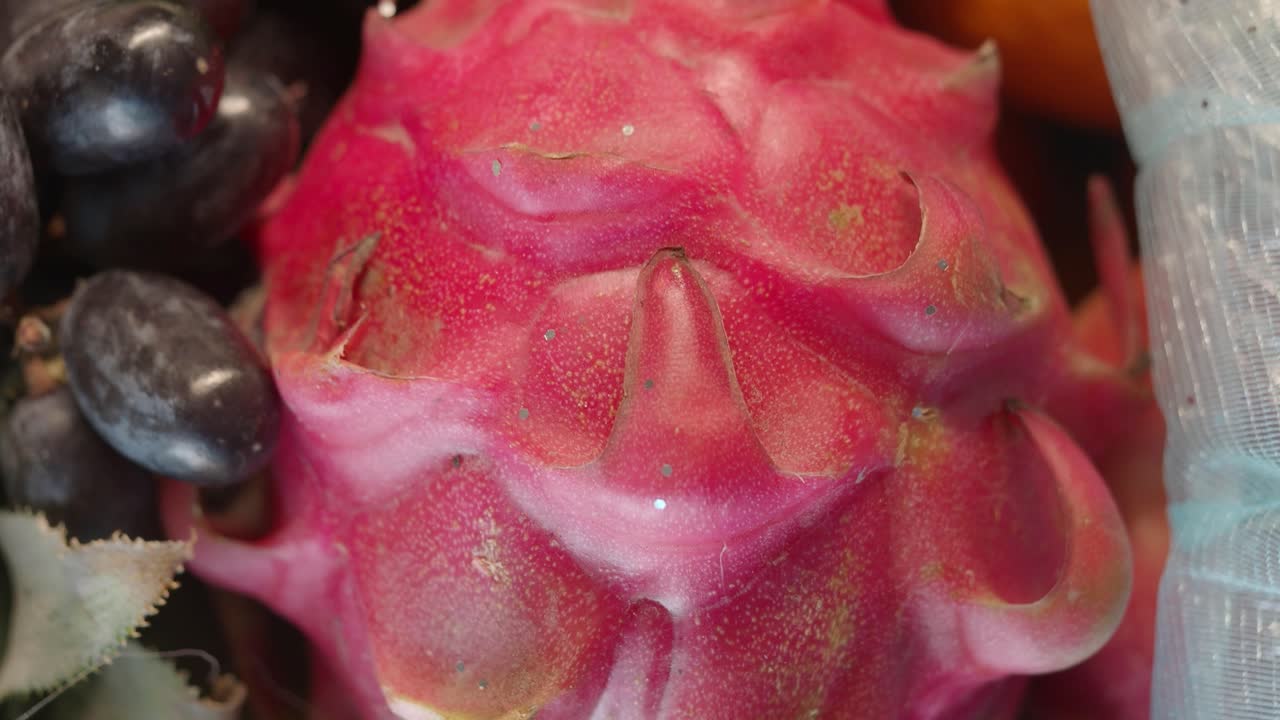 Close-up of Dragon Fruit with Grapes