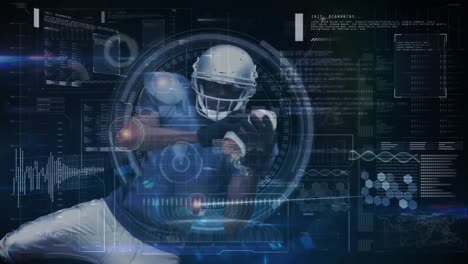 Animation-Der-Digitalen-Datenverarbeitung-über-Einem-American-Football-Spieler,-Der-Einen-Ball-Fängt